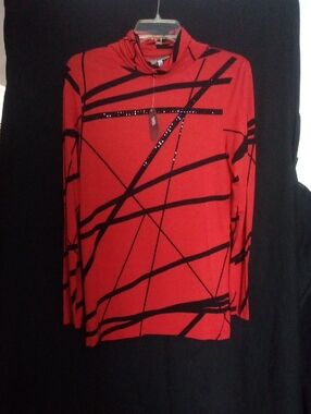 Lynn-Ritchie Modern Art Long Shirt Or Mini Dress Black Stripes Rhinestones Mediu